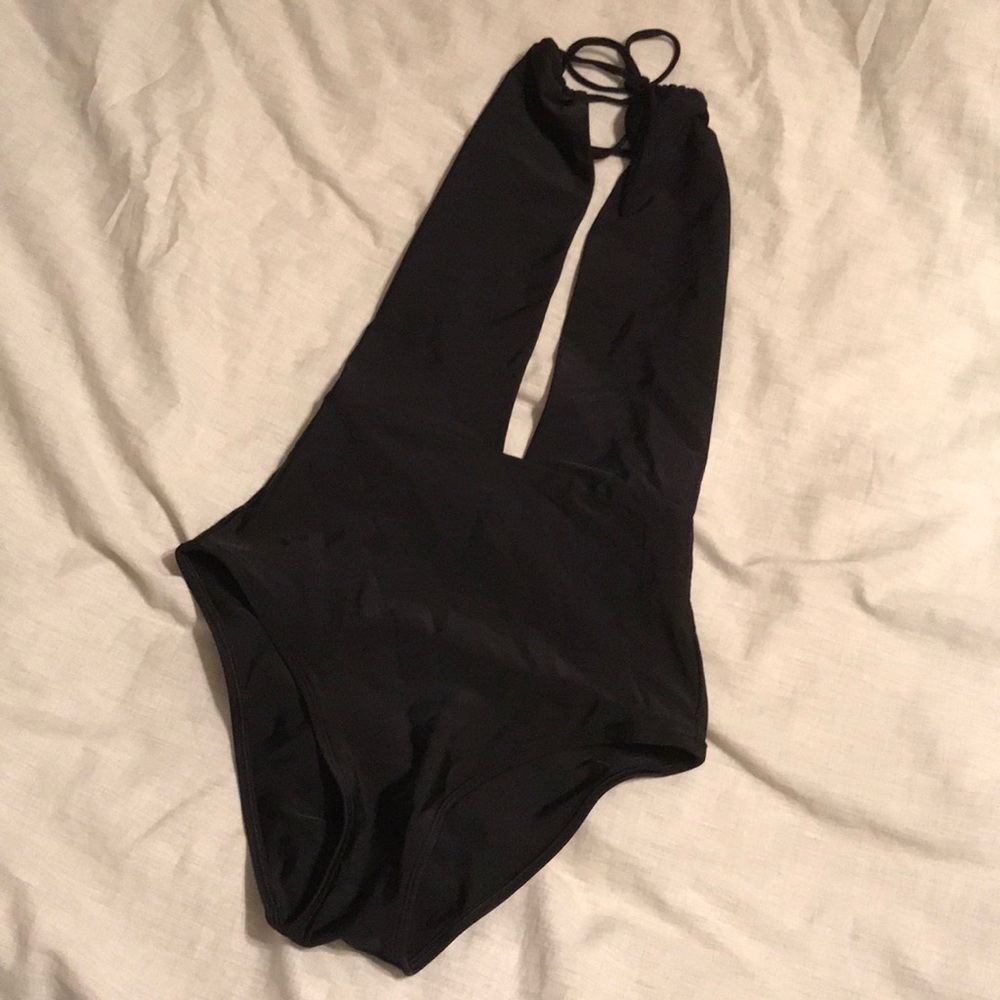 Black AERIE Deep V Neck One Piece